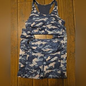 Reebok Blue Camo Sports Bra and Leggings Set